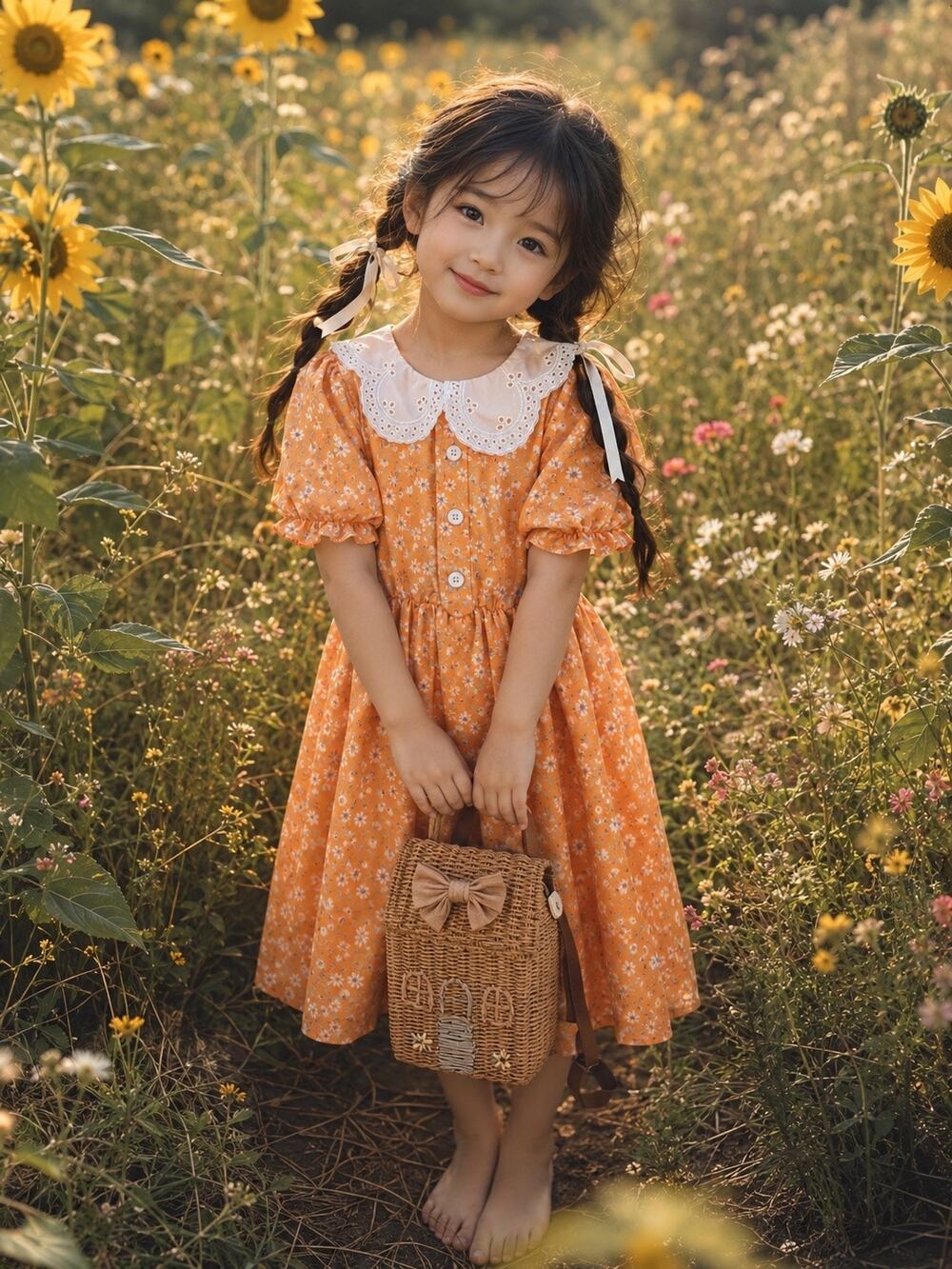 Golden Hour Harvest Floral Eyelet Collared Puff Slv Dress 5T